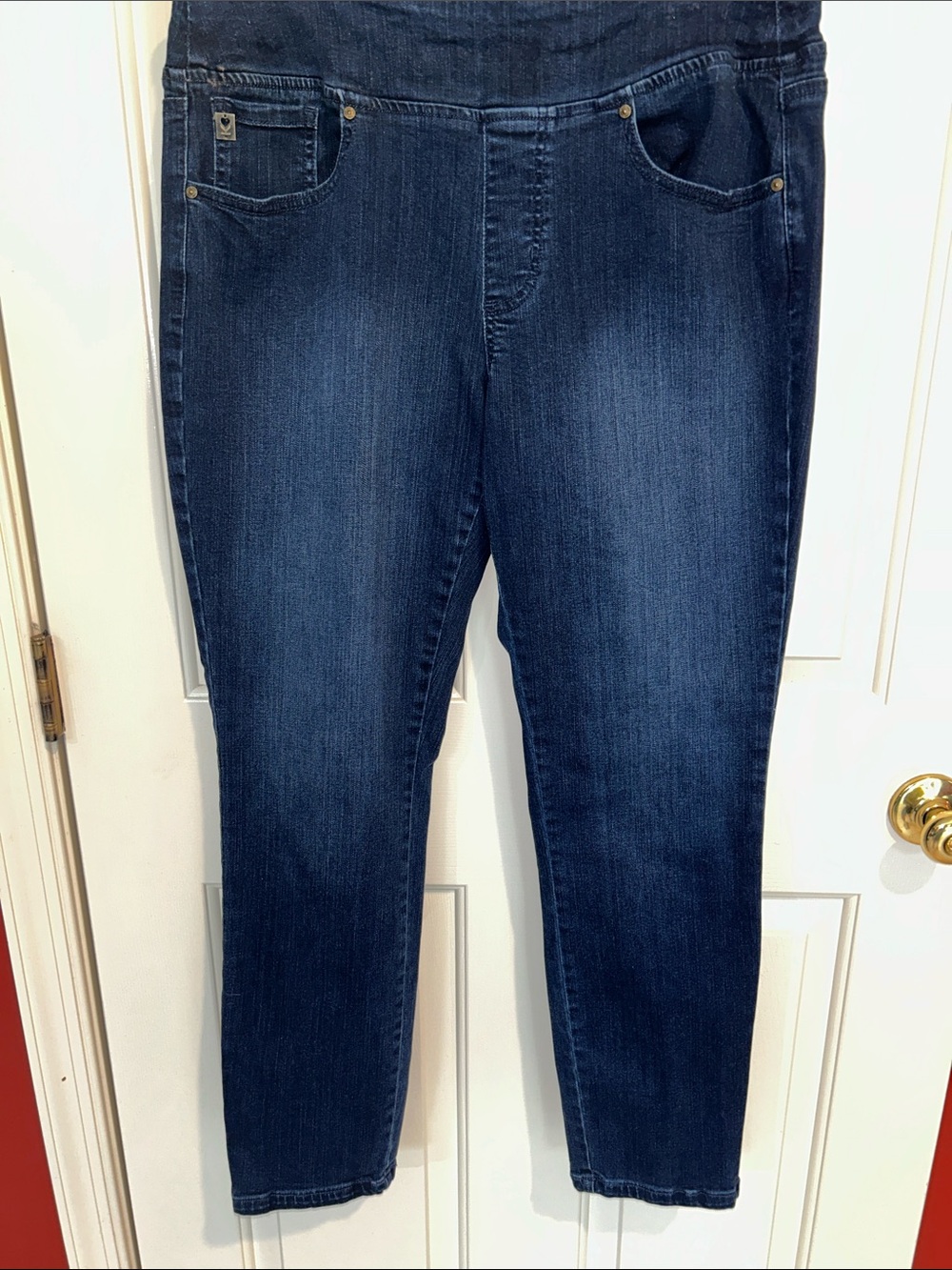 Belle by Kim Gravel Distressed Dark Blue Pull-On Jeggings